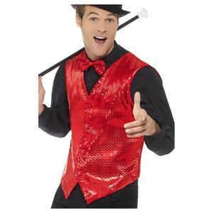 Smiffys Unisex Adult Sequin Costume Vest / Red